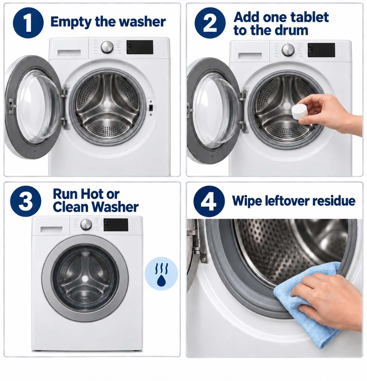 Four steps for a washing machine cleaning routine